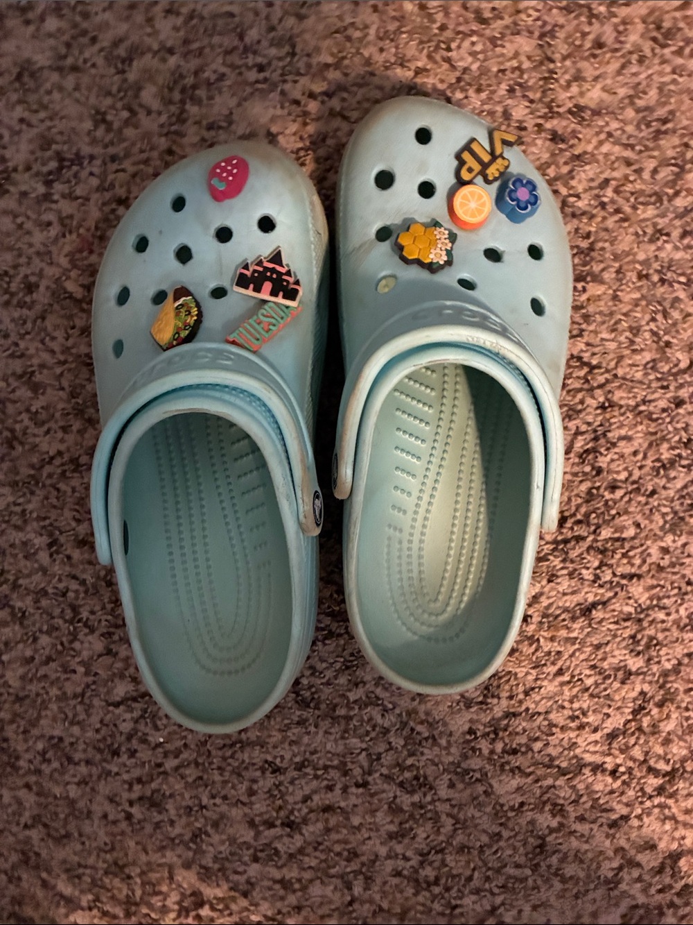 Light Blue Kids Clog Shoes with Fun Charms